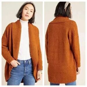 Anthropologie Denise Textured Chunky Knit Cardigan Sweater Size XS Burnt Orange